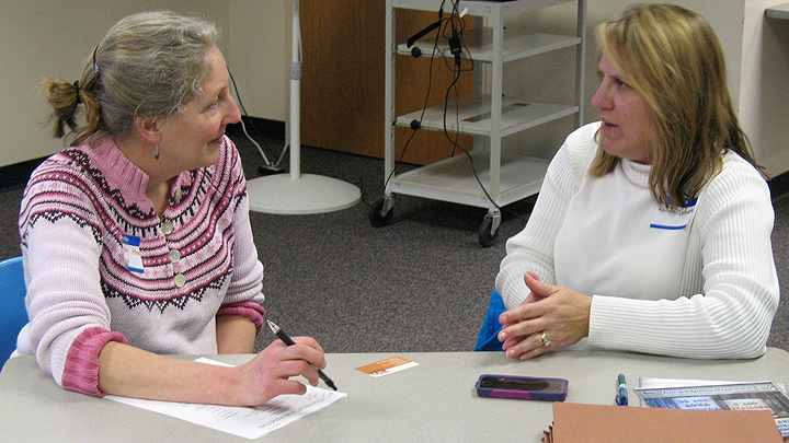 This is a picture of a meeting with the Friends of Silverwood Park's treasurer.